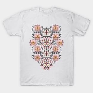 Palestinian Jordanian Traditional Tatreez Realistic Palestine Embroidery Pattern #13 blk-red-gld T-Shirt